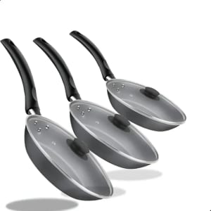 Kit 3 Frigideiras Tramontina Antiaderente Com Tampa De Vidro Cor Preto