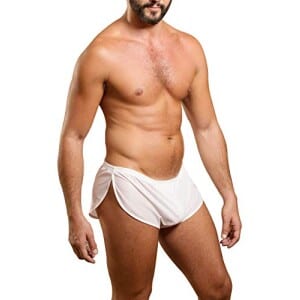 Bermuda masculina de malha extrema com laterais grandes divididas Branco X-Large