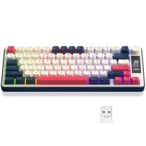 AOC GK280 Teclado sem fio 70%, Bluetooth Trimodo 2.4 GHzUSB-C, Teclado Gamer RGB LED Rainbow, Bateria Recarregável