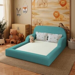 Cama Colchão Casal Montessoriana Infantil Proteção Lateral Cor:azul