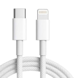 Cabo Carregador Turbo USB-C 1 Metro Trançado De Nylon Branco Compativel Com Iphone 14,13,12,11,X e XR