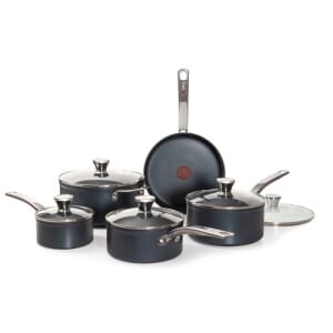 Jogo de Panelas Tefal Platinum Azul 5 peças Revestimento Titanium compatível com todas as fontes de calor cabos em i