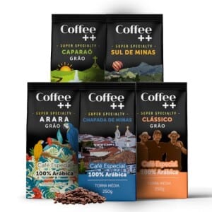 Kit 5 Pacotes Café Especial em Grãos Coffee Mais Variedades: Arara Sul de Minas Caparaó Chapada de Minas e Clássi