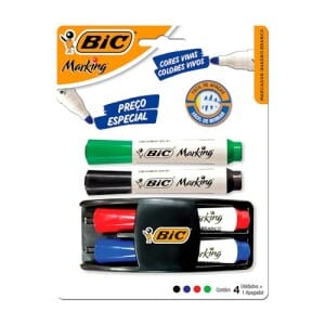 Kit 4 Marcadores De Quadro Branco BIC Marking Cores Clássicas + 1 Apagador