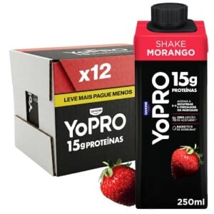 Yopro Bebida Láctea Uht Morango – 15g De Proteínas, Líquido, Caixinha Tetra Pak 250ml (pack Com 12 Unidades)