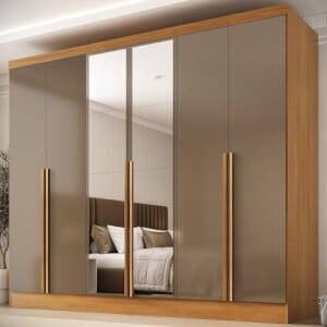 Guarda-roupa 100% Mdf 6 Portas 3 Gavetas com Espelhos Lisboa Yescasa CinamomoCappuccino