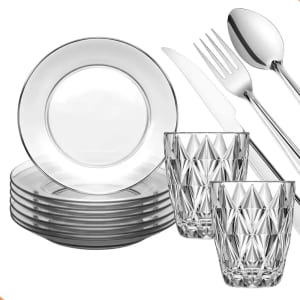 Aparelho De Jantar 30 Peças - Pratos + Copos + Talheres Beir Transparente Estrela
