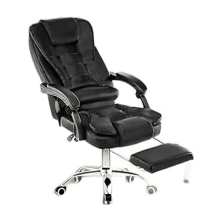 Cadeira de escritório presidente, cadeira de home office com apoio para os pés e encosto ajustável（Preto）