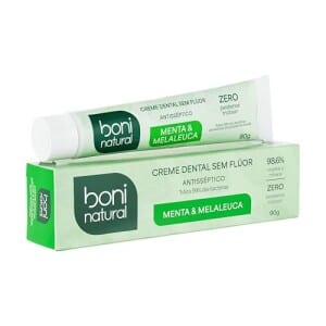 Boni Natural - Creme Dental Com Óleos Naturais De Menta E Melaleuca Vegano E Natural, Sem Flúor, Sem Triclosan, 90g