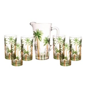 WOLFF - Conjunto Jarra com 6 Copos de Cristal Palm Tree Handpaint