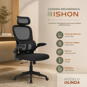 Cadeira Ergonômica RSH500 Suporte Lombar, Mesh - Rishon