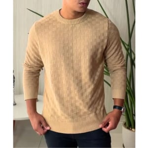 Blusa De Frio Masculina Trico Suéter Lã Gola Careca Xadrez