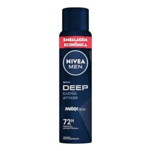 NIVEA MEN Desodorante Antitranspirante Aerossol Deep Carvão Ativado 200ml, Proteção Antibacteriana 72h, Controle do Suor e Odor