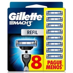 Gillette Mach3 Carga para Aparelho de Barbear com 3 Lâminas 8 Unidades