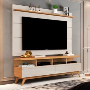 Rack com Painel para TV até 60 Polegadas 194cmx160cm Pés em Madeira Maciça Vivare NatureOff White