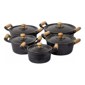 Jogo De Panela Alumínio Fundido Batido Grosso Preto 5 Peças