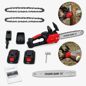 Moto Serra Elétrica 12 Polegadas 2 Baterias 48v Portátil Recarregável Profissional 12p Sem Fio Portátil Potente 2 Correntes