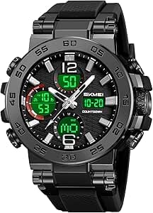 Relógios Digitais Militares Masculinos Quartzo Esportivo À Prova D'água Relógios de Mostrador Grande com Alarme Fuso Horário Duplo Visor Luminoso