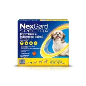NexGard SPECTRA Antipulgas e Vermífugos para Cães de 3,6 a 7,5kg - 3 tabletes