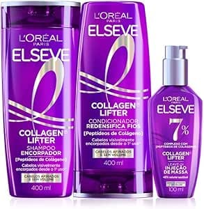 L'oréal Paris Elseve Collagen Lifter Kit Shampoo, Condicionador E Sérum Leave-in Com Peptídeos E Proteção Térmica Para Cabelos Finos, Volume Em 3d