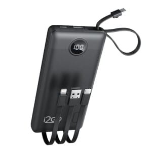 Carregador Portátil (Power Bank) I2GO 10000mAh 4 em 1 Com Cabos Acoplados (Micro USB, USB-C, Lightning e USB-A) Preto