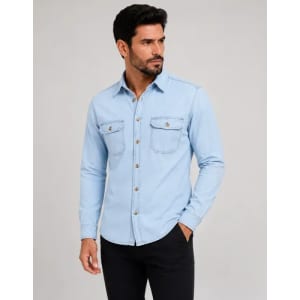 Camisa Jeans Social Slim Manga Longa
