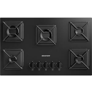 Cooktop 5 Bocas a Gás GLP Brastemp Mesa de Vidro Chama Simmer Preto Acendimento Automático BDD75BE