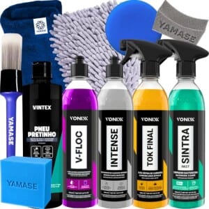 Kit Lavagem Completa Shampoo Cera Tok Final Intense Sintra Fast Pneu Pretinho Acessórios