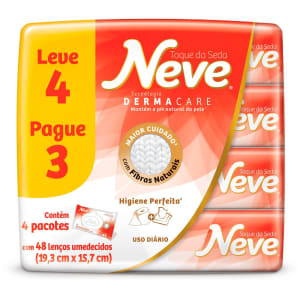 Lenços Íntimos Neve Wipes Toque de Seda - 4 Pacotes com 48 Lenços Cada