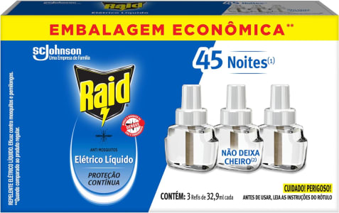 Repelente Líquido Elétrico Raid com 3 Unidades