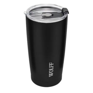 WOLFF - Copo Térmico de Aço Inox Parede Dupla Com Tampa 600ml Preto - Para Viagem - Mantém a Bebida na Temperatura Id