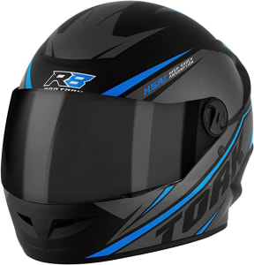 Capacete Moto R8 Pro Tork Fechado 60 Preto/Azul Claro Viseira Fumê