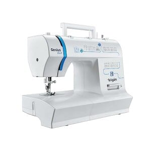 Máquina de Costura Genius Plus Elgin Portátil 31 pontos Agulha Dulpa Branco e Azul 110V