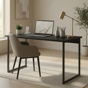 Escrivaninha Industrial 120cm  Mesa Estudo Aparador Pés Aço Preto-preto