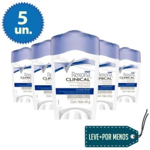 Leve Mais Pague Menos: 5 Desodorantes Antitranspirante em Creme Rexona Men Clinical Stilk Masculino 48g