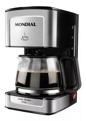 Cafeteira Elétrica Mondial C-44-32X-SI, 1,2L, 32 Xícaras, Jarra De Vidro, Filtro Permanente Reutilizável, 800W, 110V (Preto/Inox)