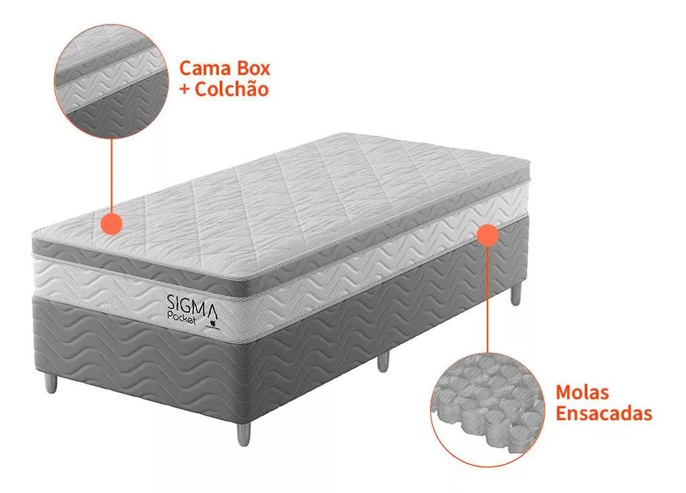 Cama Box com Colchão Solteiro Sigma Molas Ensacadas