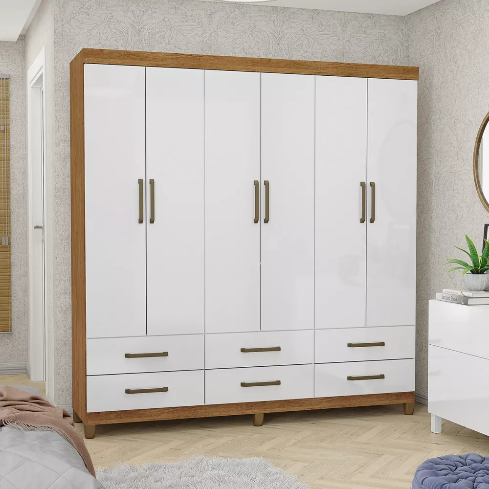 Guarda Roupa D22 6 Portas 6 Gavetas Carioca Móveis Cor Freij Com Branco