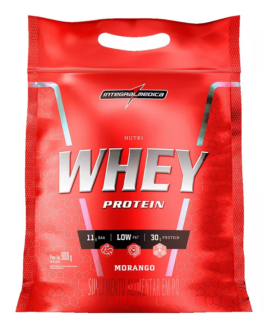 Suplemento em pó Integralmédica Nutri Whey Protein proteínas sabor morango em sachê de 900g