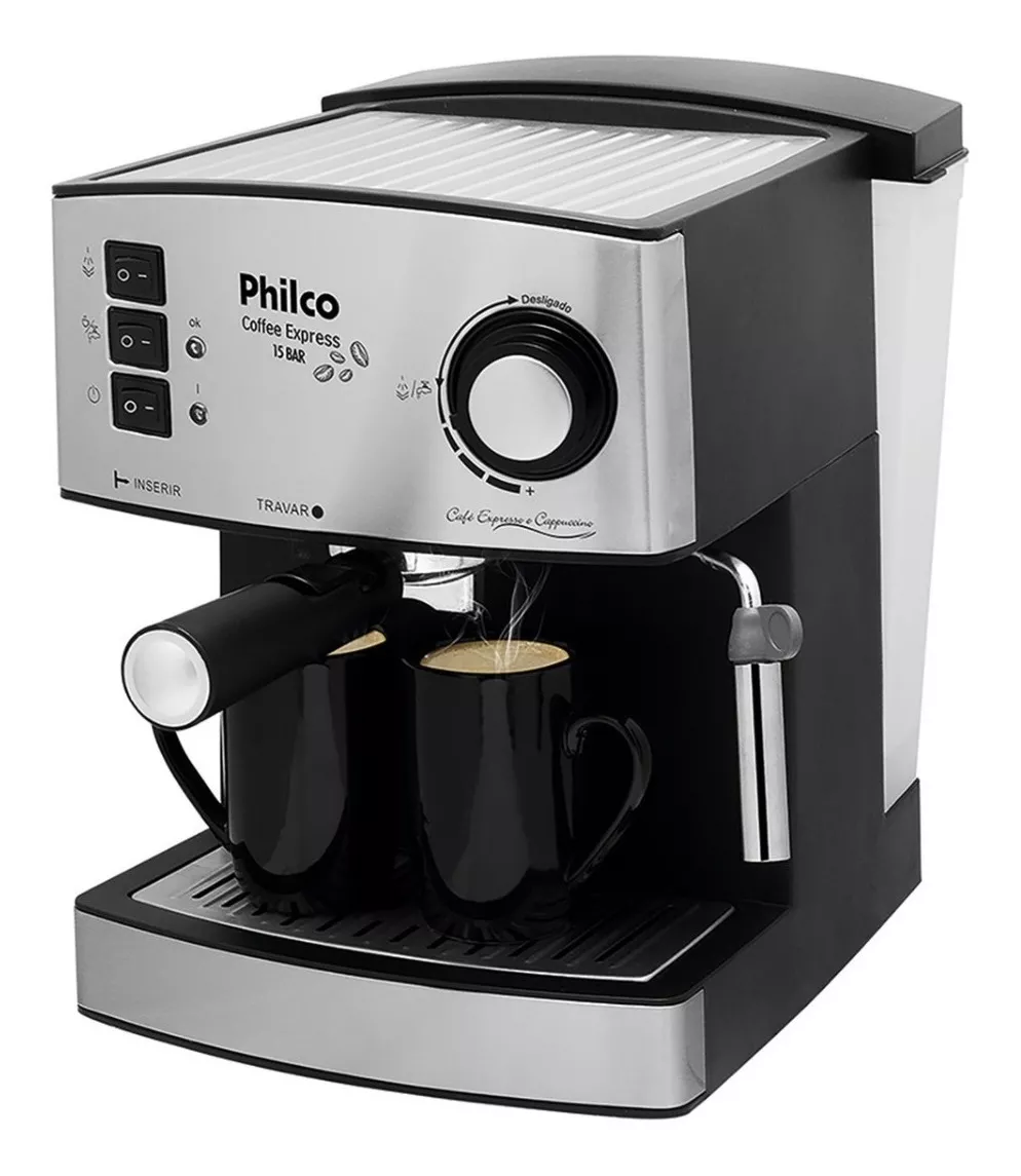 Cafeteira Philco Coffee Express 15bar Filtro Permanente, 850W, 127V (Preto/Prata)