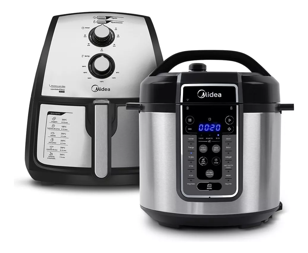 Kit Fritadeira Air Fryer 4L Cor Inox + Panela De Pressão 6L