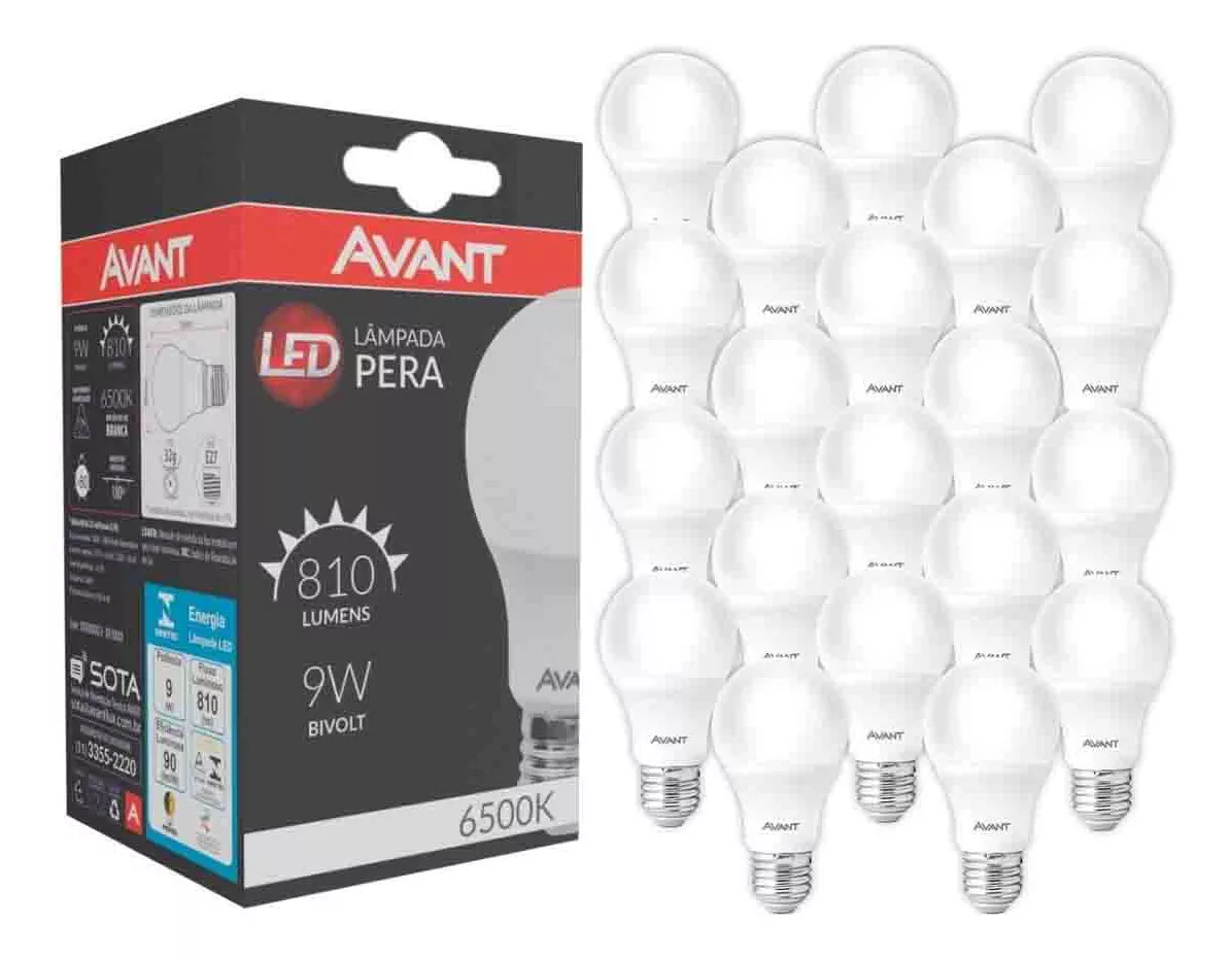 Kit 20 Lâmpada Led 9w Bulbo E27 Branco Frio 6500k Avant Luz Branco-frio 110V/220V