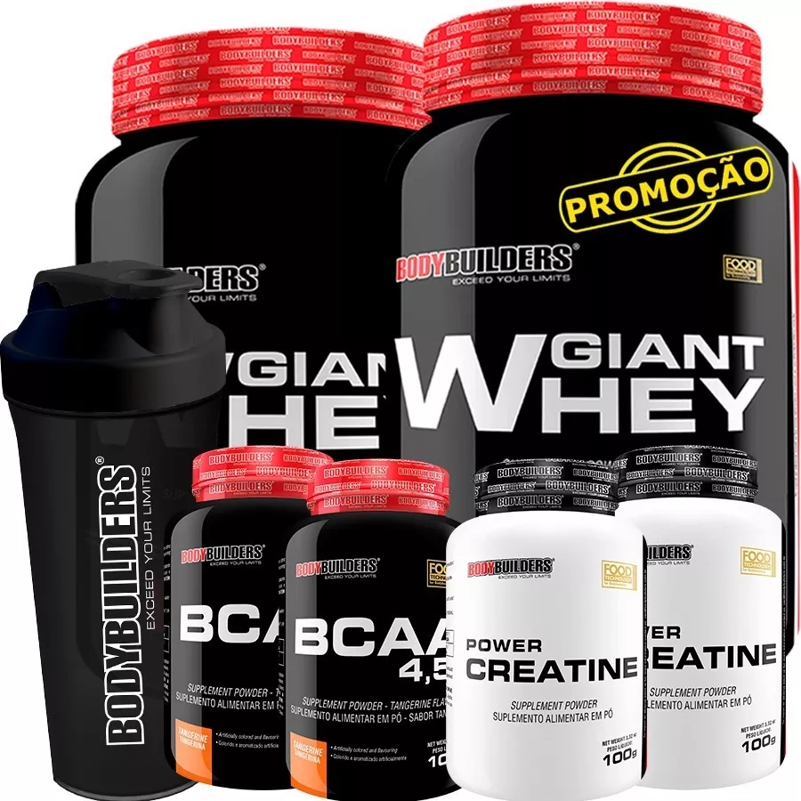 Kit 2x Whey Protein + 2x Bcaa + 2x Creatina + Coqueteleira - Bodybuilders - Sabor Chocolate