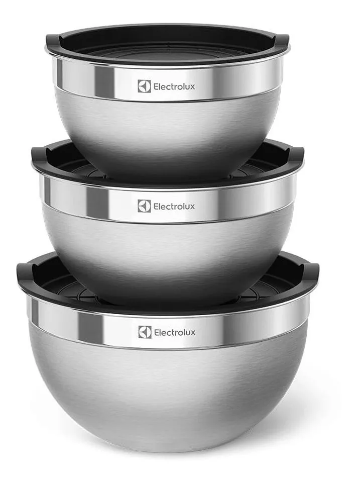 Conjunto De Bowls Tigelas De Inox Com Tampa Plástica