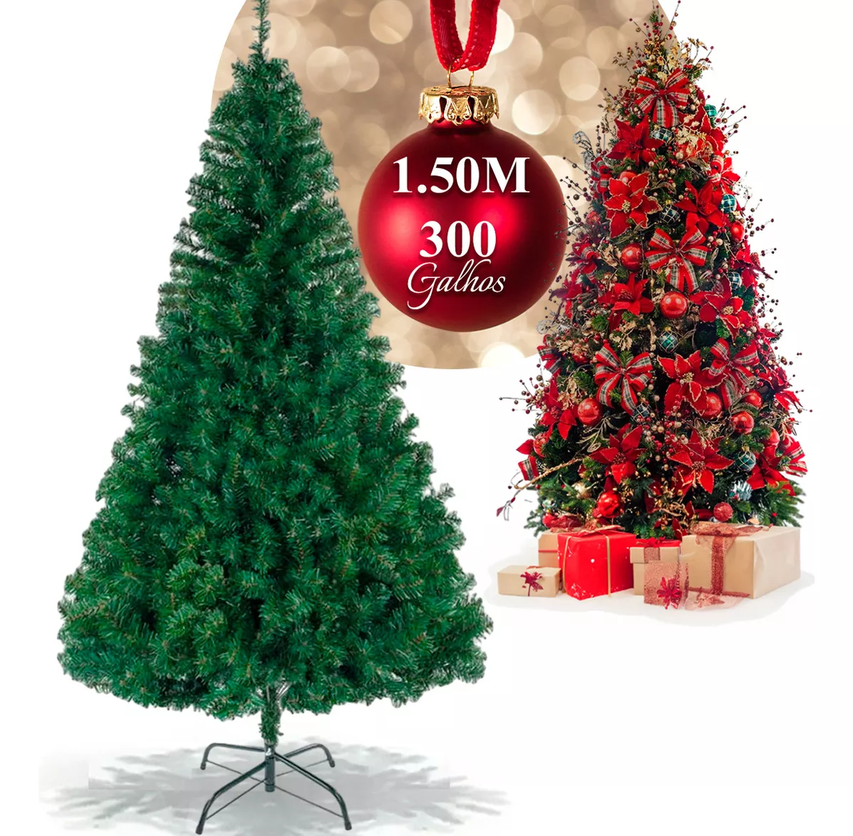 Árvore De Natal Grande Pinheiro Luxo Cheia Cor 1.50m Verde 300 Galhos 1 50 Arvore De Natal Grande