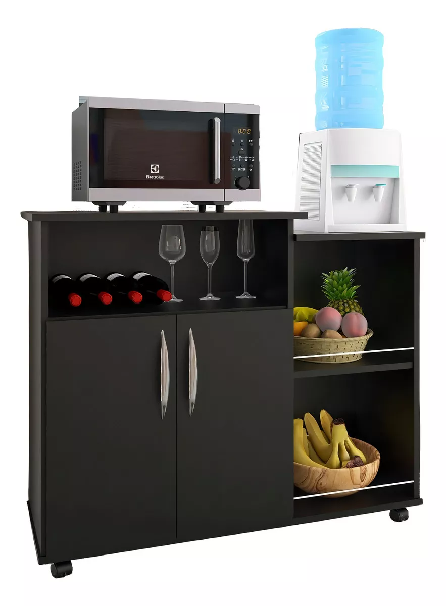 Fruteira Armário para Cozinha Balcão Para Cafeteira E Forno Cor Preto Nova Decor