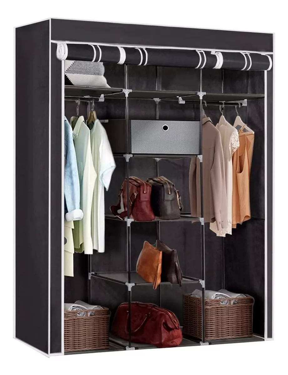 Guarda Roupa Dobrável Organizador Portátil Armário Grande Cor Preto