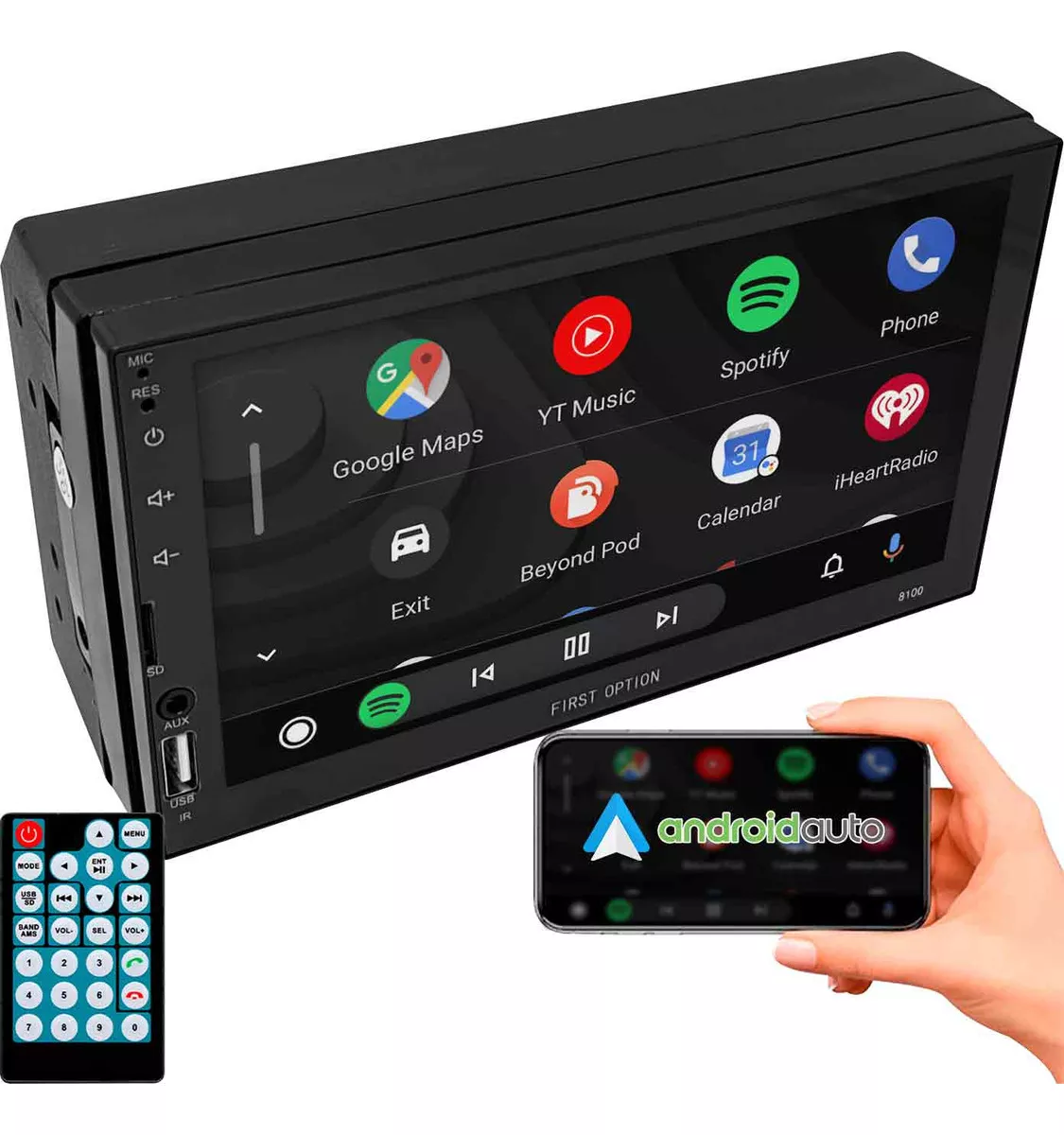 Central Multimídia Android Auto Carplay Espelhamento Bluetooth USB SD Auxiliar Touch