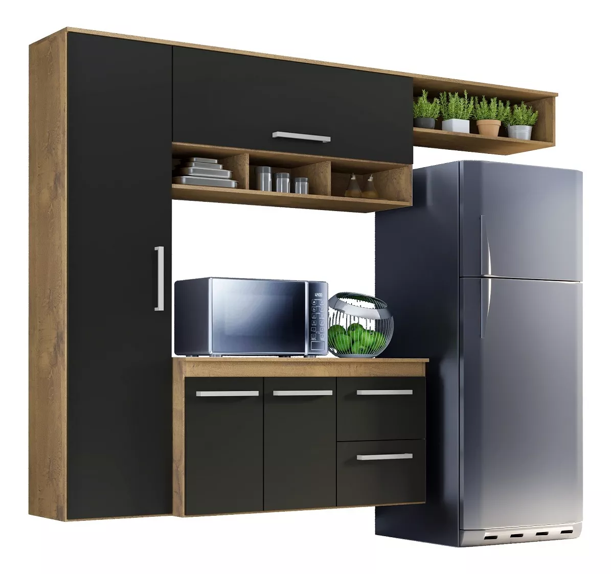 Cozinha Compacta Lua 4 Portas 2gav Cor Castanho/Onix