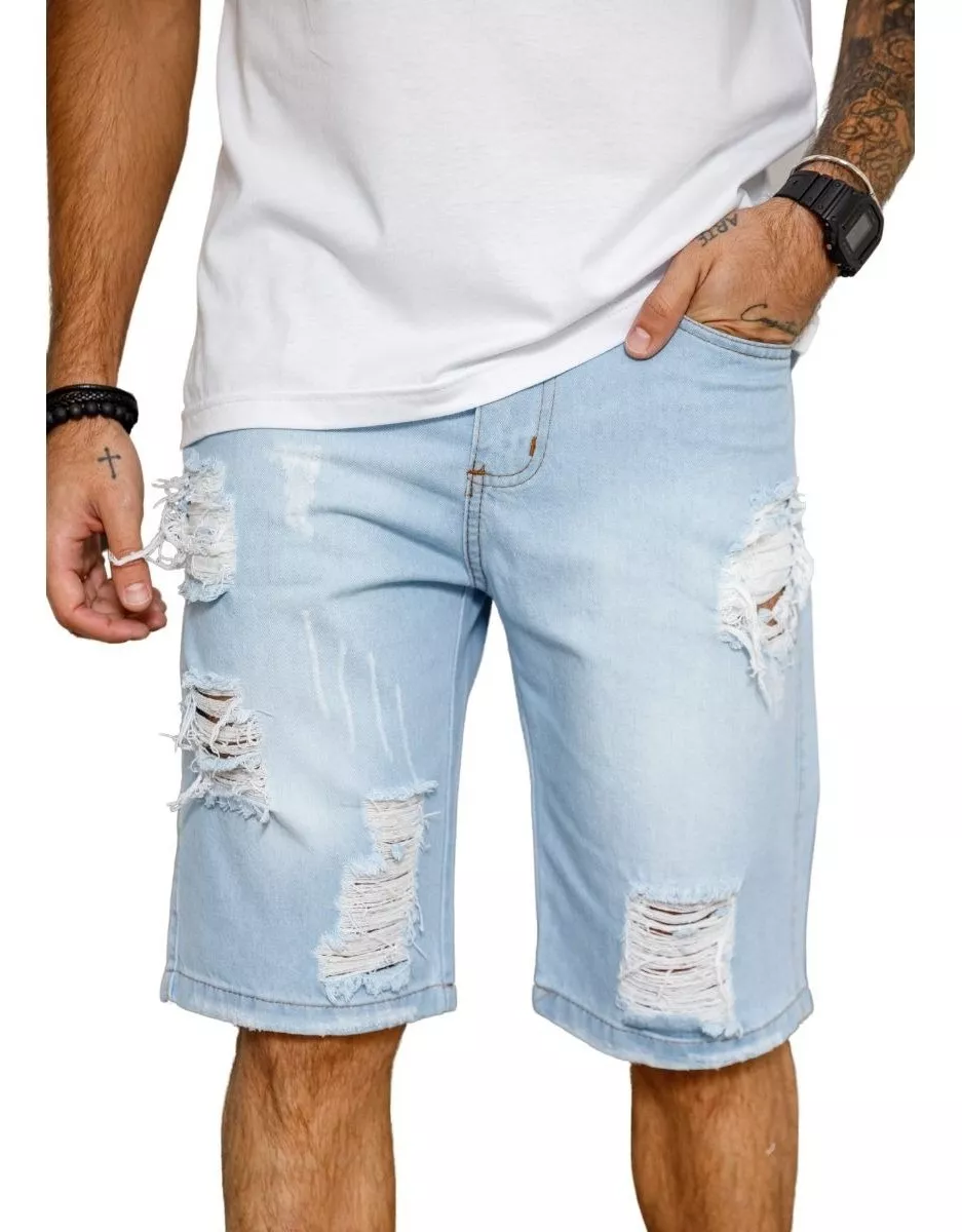 Bermuda Jeans Rasgada Masculina Sem Lycra Linha Premium 2023